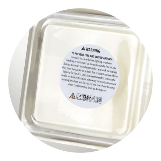 Millieu Scented Soy Candles Warning